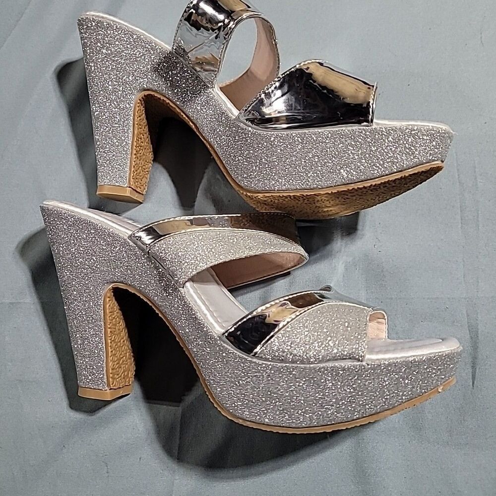 Womens Fashion High Heel Sandals Metalic Glitter Size 41